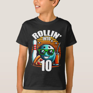Rollin Into 10 Bowling Birthday Party 10th Birthda T-Shirt