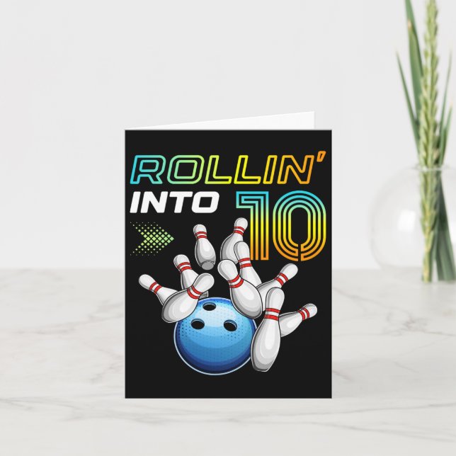 Rollin Into 10 Retro Bowling Birthday Party 10th B Card (Front)