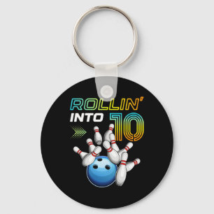 Rollin Into 10 Retro Bowling Birthday Party 10th B Key Ring