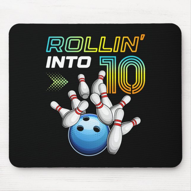 Rollin Into 10 Retro Bowling Birthday Party 10th B Mouse Pad (Front)
