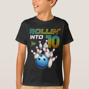 Rollin Into 10 Retro Bowling Birthday Party 10th B T-Shirt