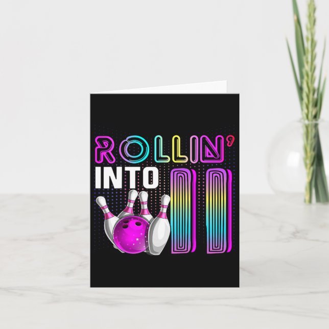 Rollin Into 11 Bowling Birthday Party 11th Birthda Card (Front)