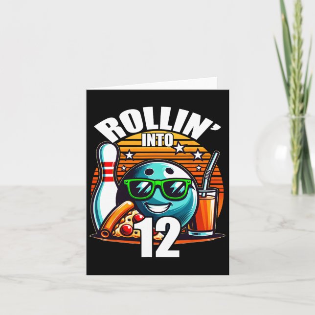 Rollin Into 12 Bowling Birthday Party 12th Birthda Card (Front)