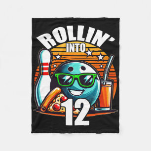 Rollin Into 12 Bowling Birthday Party 12th Birthda Fleece Blanket