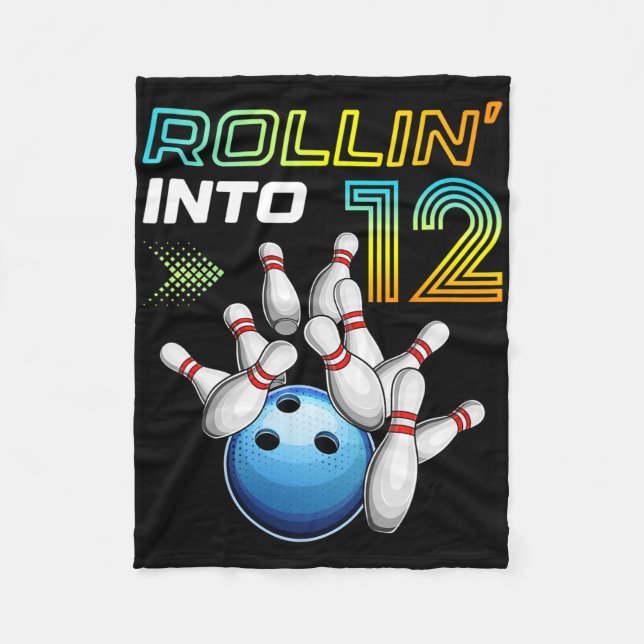 Rollin Into 12 Retro Bowling Birthday Party 12th B Fleece Blanket (Front)