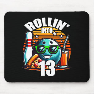 Rollin Into 13 Bowling Birthday Party 13th Birthda Mouse Pad