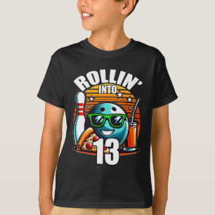 Rollin Into 13 Bowling Birthday Party 13th Birthda T-Shirt