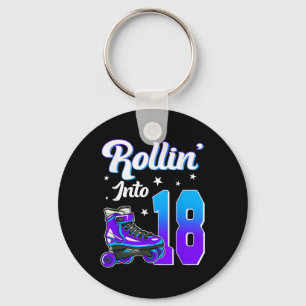 Rollin Into 18 Roller Skating Theme Birthday 18th Key Ring