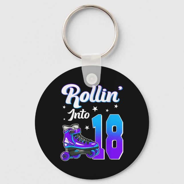 Rollin Into 18 Roller Skating Theme Birthday 18th  Key Ring (Front)