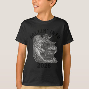 Rollin' Into 2026, 2026 Snarky New Year, Meme Racc T-Shirt