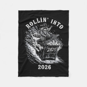 Rollin' Into 2026 Funny Cowboy Raccoon Happy New Y Fleece Blanket
