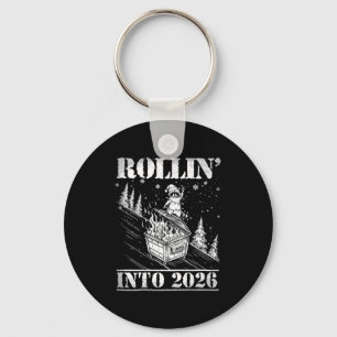 Rollin' Into 2026 Funny Raccoon Dumpster Fire Art Key Ring