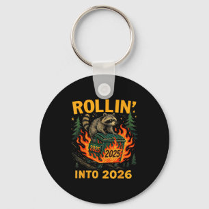 Rollin’ Into 2026 Funny Raccoon Dumpster Fire Key Ring