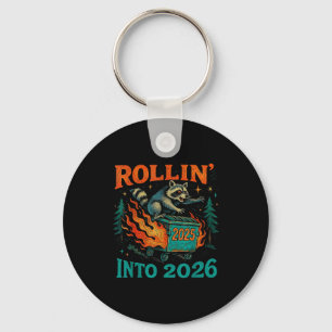 Rollin’ Into 2026 Funny Raccoon Dumpster Fire Key Ring
