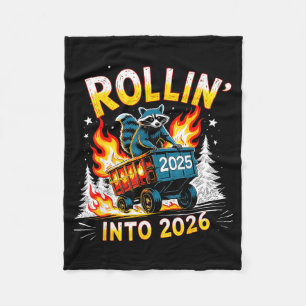 Rollin Into 2026 Funny Raccoon New Year Meme  Fleece Blanket