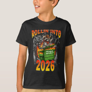 Rollin Into 2026 New Year 2026 Raccoon Cowboy Vint T-Shirt