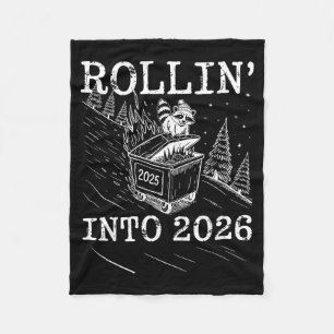 Rollin’ Into 2026 Raccoon Dumpster Fire New Year M Fleece Blanket