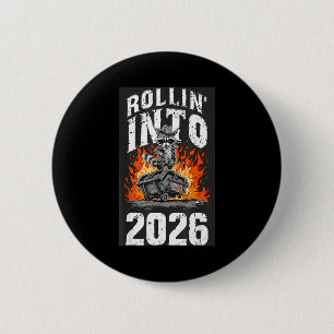 Rollin Into 2026 Raccoon Funny Dumpster Fire 2025  6 Cm Round Badge