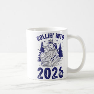 Rollin Into 2026 Raccoon Funny Dumpster Fire 2025  Coffee Mug