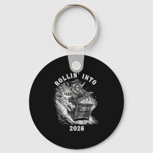 Rollin Into 2026 Raccoon Funny Dumpster Fire 2025  Key Ring