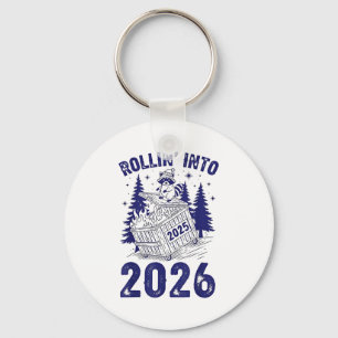 Rollin Into 2026 Raccoon Funny Dumpster Fire 2025 Key Ring