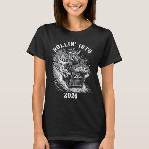 Rollin Into 2026 Raccoon Funny Dumpster Fire 2025 T-Shirt