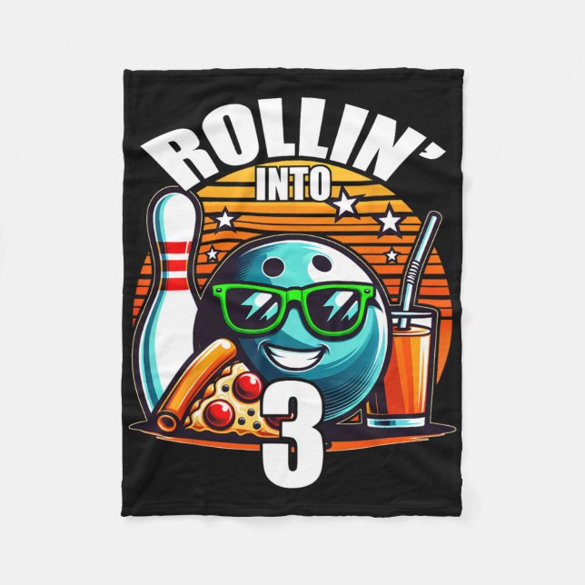 Rollin Into 3 Bowling Birthday Party 3rd Birthday  Fleece Blanket (Front)