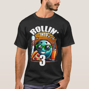 Rollin Into 3 Bowling Birthday Party 3rd Birthday T-Shirt