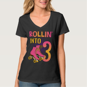 Rollin' Into 3 Roller Girl 3rd Birthday Party Skat T-Shirt