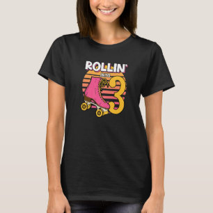 Rollin' Into 3 Roller Girl 3rd Birthday Party Skat T-Shirt