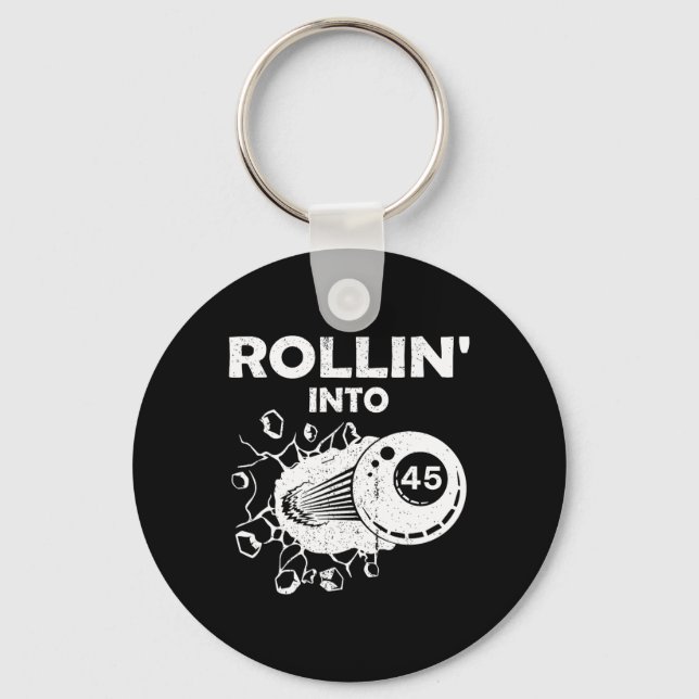 Rollin Into 45 Billiards 45th Birthday Flaming Bil Key Ring (Front)