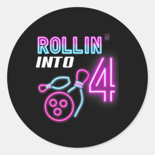 Rollin' Into 4 Birthday Party Bowling Bday Party  Classic Round Sticker