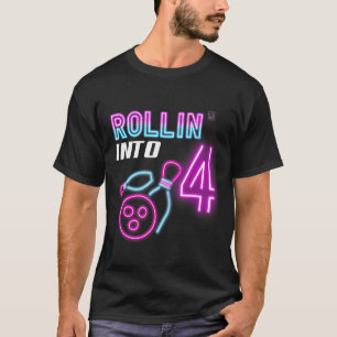 Rollin' Into 4 Birthday Party Bowling Bday Party T-Shirt
