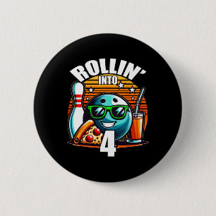 Rollin Into 4 Bowling Birthday Party 4th Birthday  6 Cm Round Badge