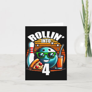 Rollin Into 4 Bowling Birthday Party 4th Birthday  Card