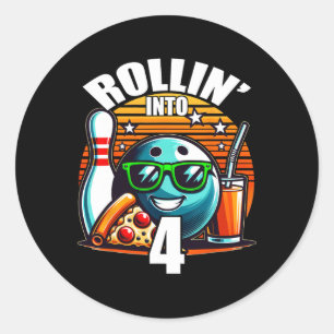 Rollin Into 4 Bowling Birthday Party 4th Birthday Classic Round Sticker