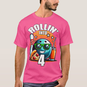 Rollin Into 4 Bowling Birthday Party 4Th Birthday T-Shirt