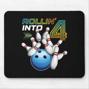 Rollin Into 4 Retro Bowling Birthday Party 4th Bir Mouse Pad