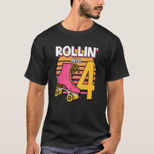 Rollin' Into 4 Roller Girl 4th Birthday Party Skat T-Shirt