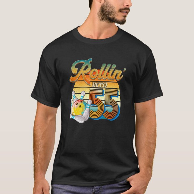 Rollin' Into 55th Birthday Bowler 55 Years Old Bow T-Shirt (Front)