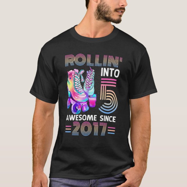Rollin' Into 5 Awesome 2017 Roller Skating 5th Bir T-Shirt (Front)