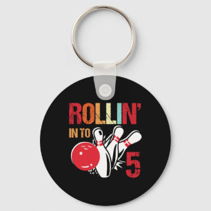 Rollin Into 5 Bowling Birthday Party 5th Birthday Key Ring