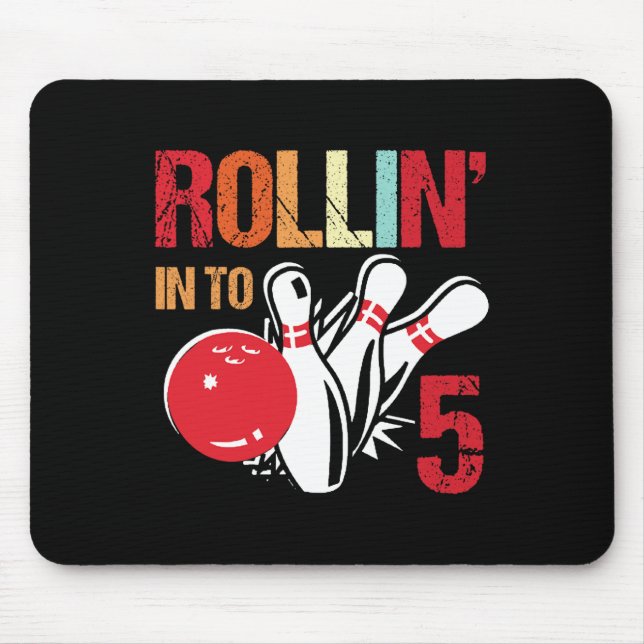 Rollin Into 5 Bowling Birthday Party 5th Birthday  Mouse Pad (Front)