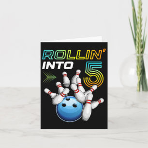Rollin Into 5 Retro Bowling Birthday Party 5th Bir Card