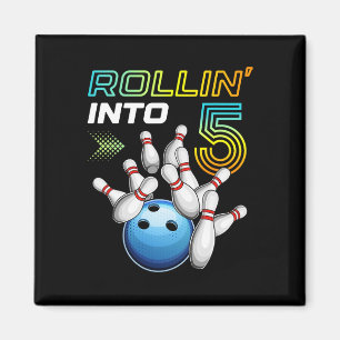 Rollin Into 5 Retro Bowling Birthday Party 5th Bir Magnet