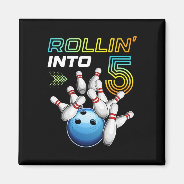 Rollin Into 5 Retro Bowling Birthday Party 5th Bir Magnet (Front)