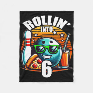 Rollin Into 6 Bowling Birthday Party 6th Birthday  Fleece Blanket