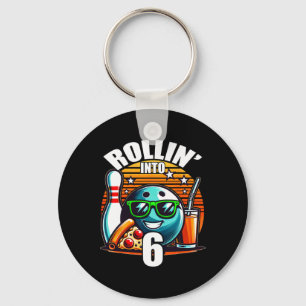 Rollin Into 6 Bowling Birthday Party 6th Birthday Key Ring
