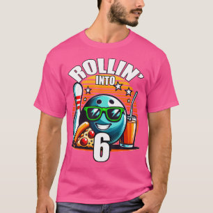 Rollin Into 6 Bowling Birthday Party 6Th Birthday T-Shirt