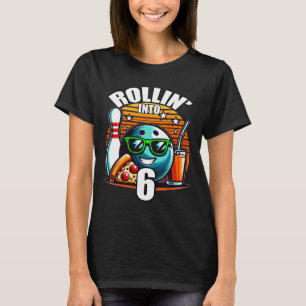 Rollin Into 6 Bowling Birthday Party 6th Birthday T-Shirt